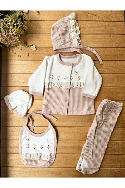 TURP BABY طقم ملابس مستشفى مكون من 5 قطع من قماش التورب الوافل 100% قطن - مزخ...