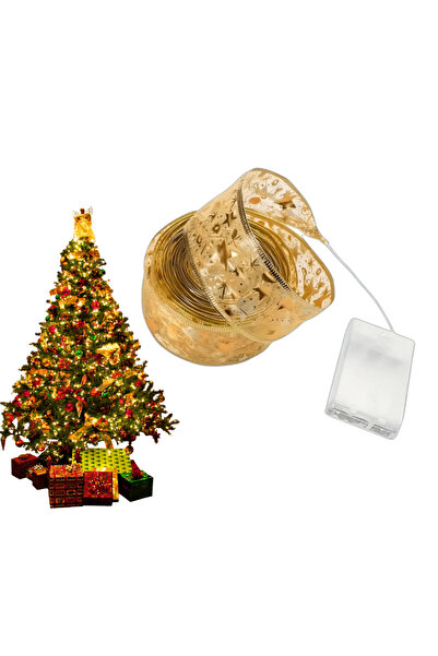 OferteTop Instalație De 5 Metri cu Panglică Luminoasă Aurie pentru Bradul de Crăciun