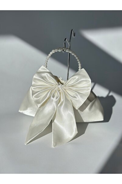 posst bag Shiny Off-White Bowknot Pearl Portfolio Evening Dress Handbag