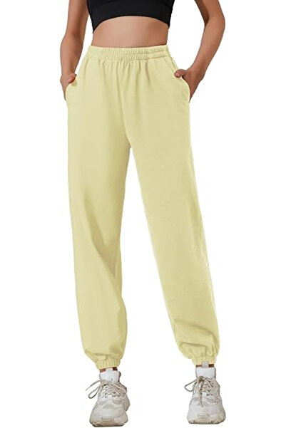 OEM Women's breathable sports pants, wide, elastic waist, Yellow M