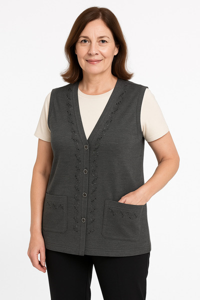 Mutlu City Women's Middle-Aged and Elderly Tight Weaving Stone Embroidered Thin Mother Knitwear Vest 1195