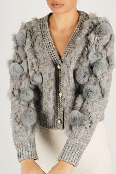 monarh Knitted wool sweater with fur and pearl details - OneSize