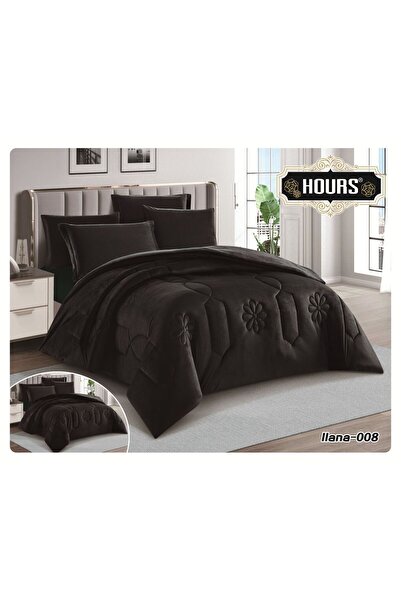 HOURS Ilana Luxury Winter Bedspread Set, Double Size, 6 Pieces, Faux Fur on Velvet