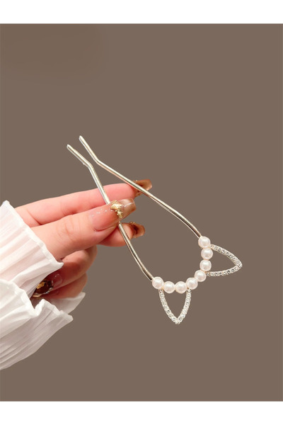 Pelin Aksesuar Gold Color Pearl Cat Ear Bun Hairpin