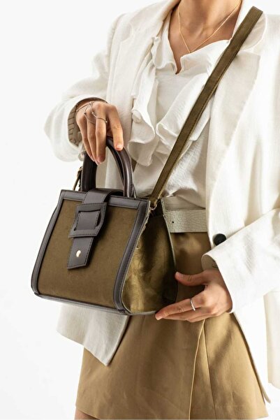 ÖZÜM TAKI Women's Belt Detail Hand and Shoulder Bag Khaki Color
