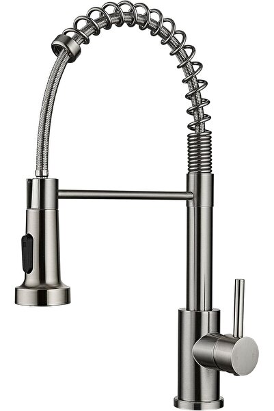 Generic Made in Germany Kitchen Sink Faucet with Pull-Down Spray, Spring Single-Handle, Stainless Steel
