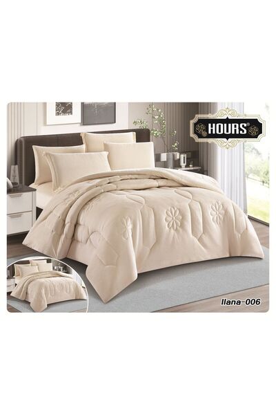 HOURS Ilana Luxury Winter Bedspread Set, Double Size, 6 Pieces, Faux Fur on Velvet