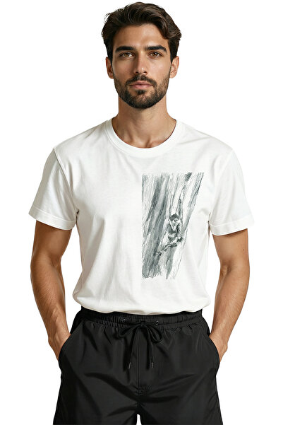 Color Luxe Climbing Mountaineer Sketch Printed Outdoor Design Premium Men's T...