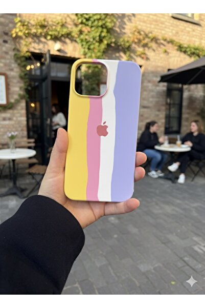 SELVİ İPhone 13 Pro Max Uyumlu Gökkuşağı Renkli Lasman İçi Kadife Kılıf