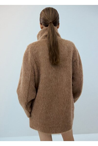 MANGO Woman Yün karışımlı huni yaka palto