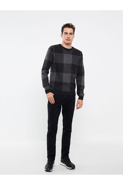 LC Waikiki Özmarka New Season Crew Neck Long Sleeve Plaid Men's Knitwear Sweater