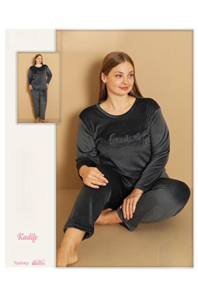 Modella Life Plus Size Oversized Plain Velvet Women's Pajama Set