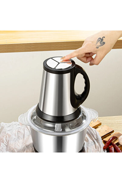 hotzeass Food Chopper, 5 Liter Bowl, Stainless Steel Blades, Silver