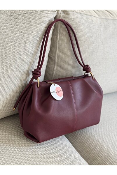 BAGLOVİS Askisi Knot Detail Medium Size Burgundy Women's Shoulder Bag En35 Boy20