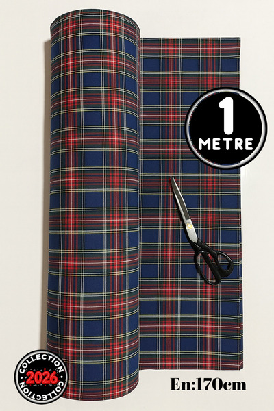 BELMODMODA Yılbaşı Iskoç Ekose Dokuma Desenli Kumaş Eni 170cm