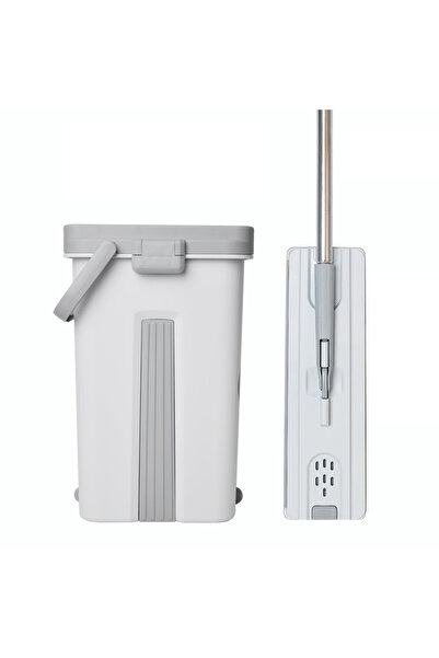 hotzeass Mop Bucket, Two Compartments (Rinse + Wring), Refill Included, White/Grey
