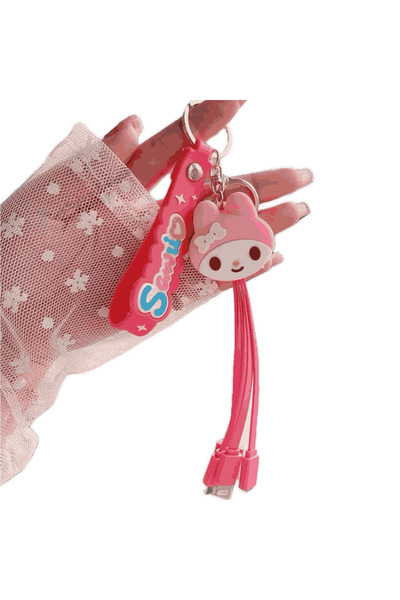 synshop My Melody Melodi İPhone Micro Type-c Şarj Çoklu Şarz Kablosu Anahtarl...