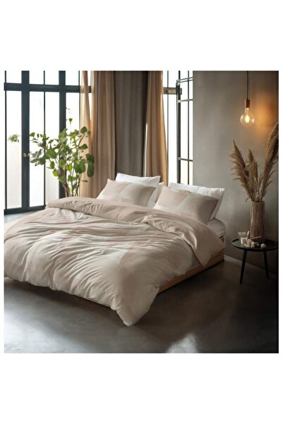 Sleeptime Pure Ginkgo Whisper Bedding Set Sand/Gray 140x200/220, 100% Cotton