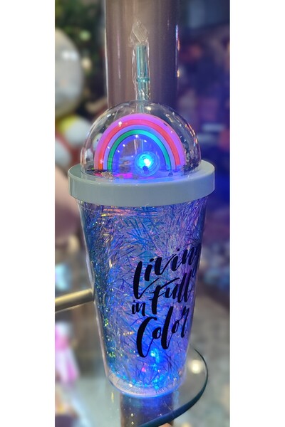 ada çanta kırtasiye Illuminated Model Fancy Lid Plastic Cup with Straw 470ml Ad63626