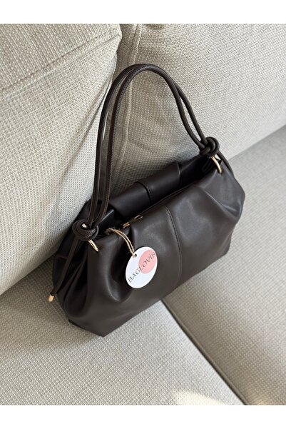 BAGLOVİS Askisi Knot Detail Medium Size Brown Women's Shoulder Bag En35 Boy20