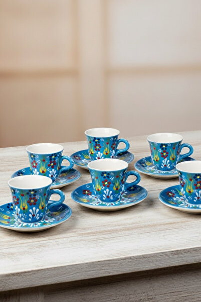 Janset فنجان قهوة يدوي الصنع لـ 6 أشخاص بتصميم البلاط