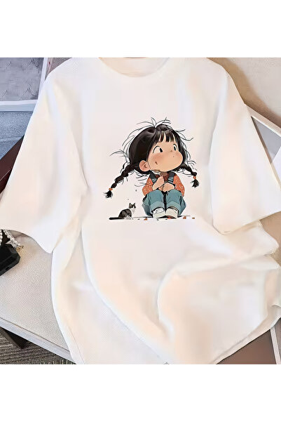 CACTUS COLLECTION Cat and Girl T-Shirt Print