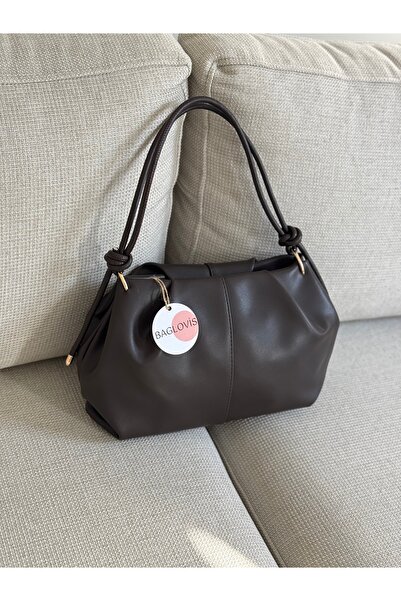 BAGLOVİS Askisi Knot Detail Medium Size Brown Women's Shoulder Bag En35 Boy20