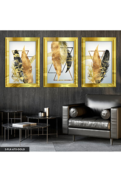 Evinemoda Trokut i šareni perji, 3-dijelni zlatni stol od pleksiglasa sa ogle...