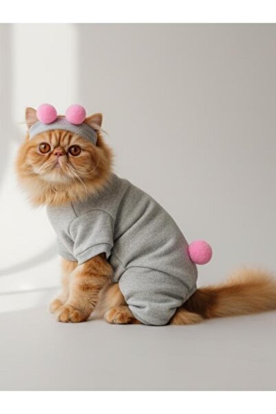 Kemique Ponpon Şeker Kedi Tulumu & Bere Takımı | Şardonlu Polar Kumaş | Tüy D...