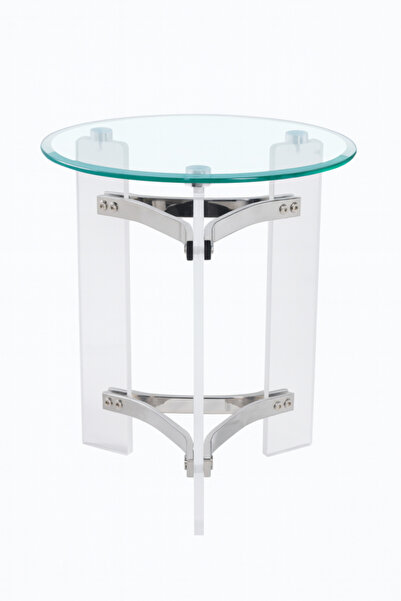 HOMEZ NEED Glass Side Table with Acrylic Legs and Modern Metal Design