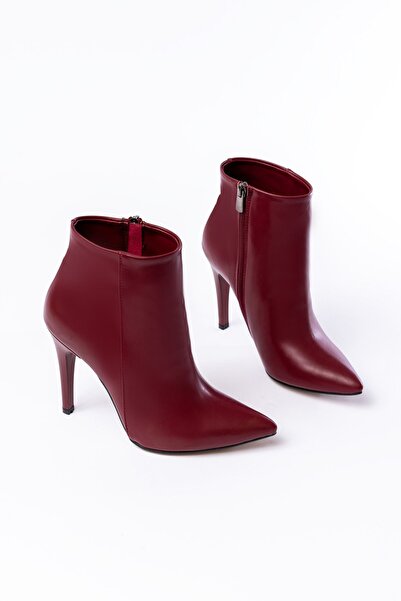 Zerenyus Zri̇n-4802 Premium Burgundy High Thin Heeled Zippered Women's Boots