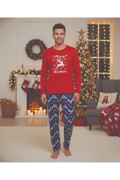 TOSKI Men's Christmas Pajamas, Red, Merry Christmas