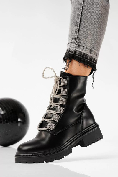 Zaira Γυναικείες μαύρες γούνινες μπότες από οικολογικό δέρμα Mia #22669 - 40