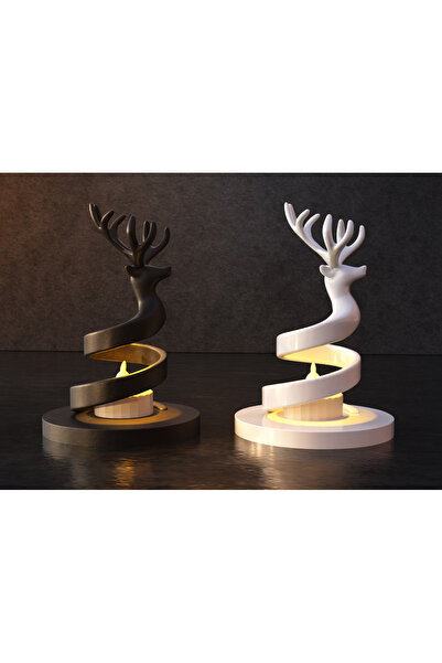 diğerr1 İkili Geyik figürlü mumluk şık tasarım yılbaşı