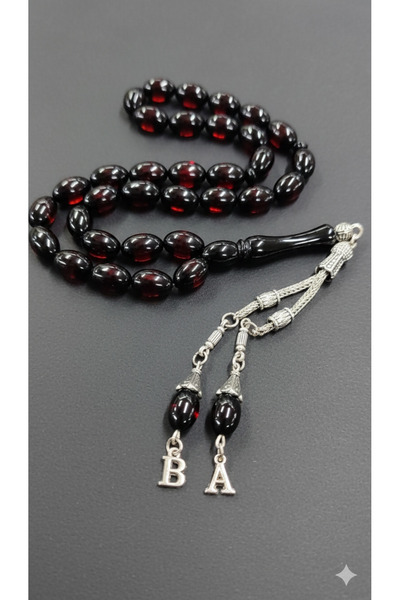 QELA COLLECTION Kişiye Özel Harfli Kehribar Tesbih Arpa Kesim – Kişiye Özel Harfli – Ahşap Kutulu Hediyelik Tesbih