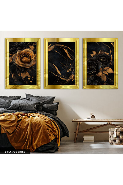 Evinemoda Crna i zlatna ruža, trodelni zlatni stol od pleksiglasa sa ogledaln...