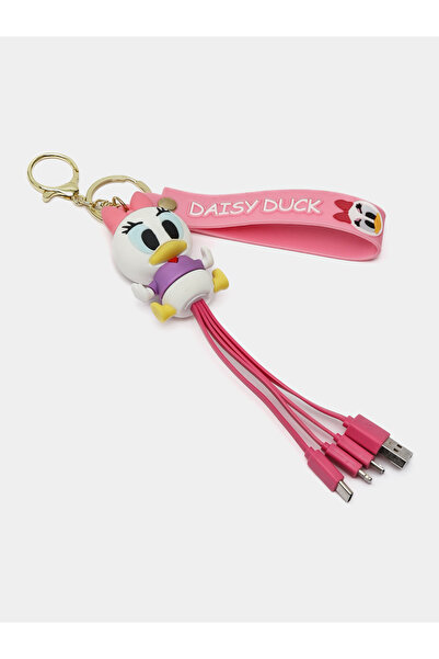 synshop Daisy Duck Ördek İPhone Micro Type-c Şarj Çoklu Şarz Kablosu Anahtarl...