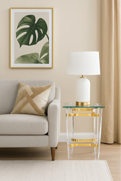 HOMEZ NEED طاولة جانبية فاخرة من الأكريليك والزجاج بإطار ذهبي