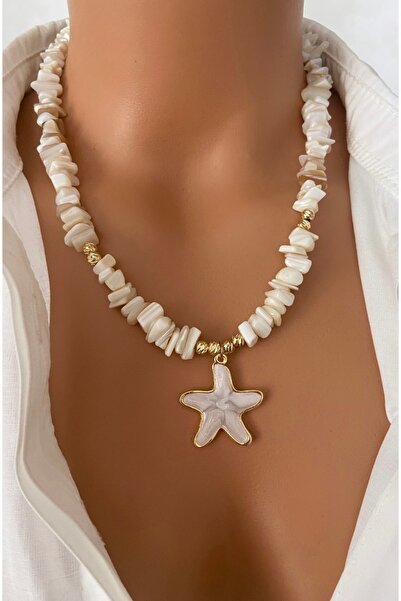 TARZ-I TAKI Natural Stone Cream Color Natural Stone Special Design End Star Necklace
