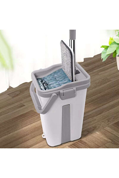 hotzeass Mop Bucket, Two Compartments (Rinse + Wring), Refill Included, White/Grey