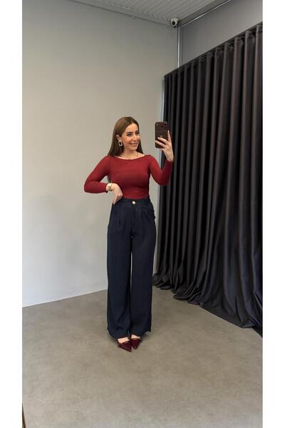 elif teke بنطلون هاسي بخصر مطاطي من الخلف باللون الأزرق النيلي