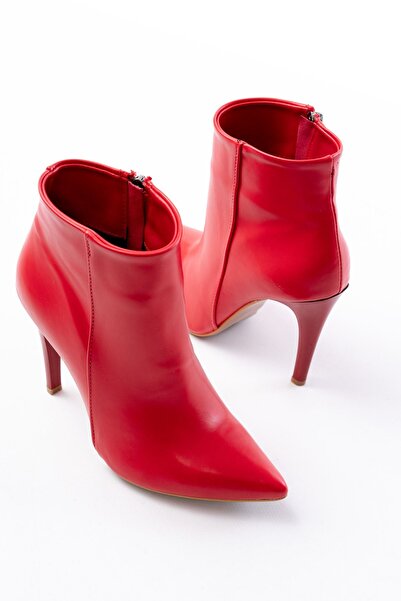 Zerenyus Zri̇n-4802 Premium Red High Thin Heeled Zippered Women's Boots