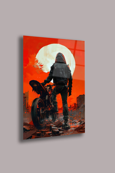 gxe.art Tablou din sticlă de 4 mm cu silueta motociclist – Decor de perete cu...
