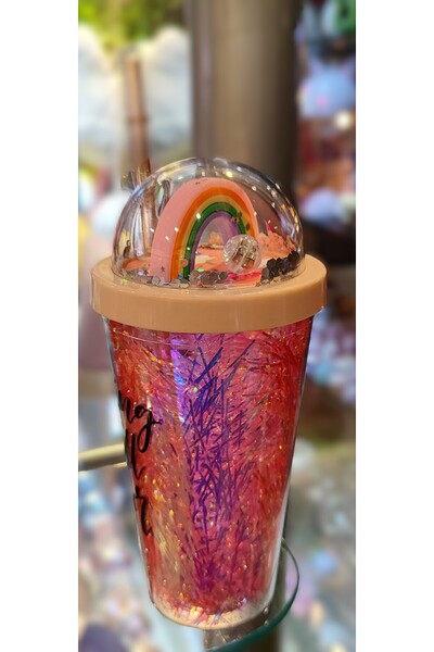 ada çanta kırtasiye Illuminated Model Fancy Lid Plastic Cup with Straw 470ml Ad63626