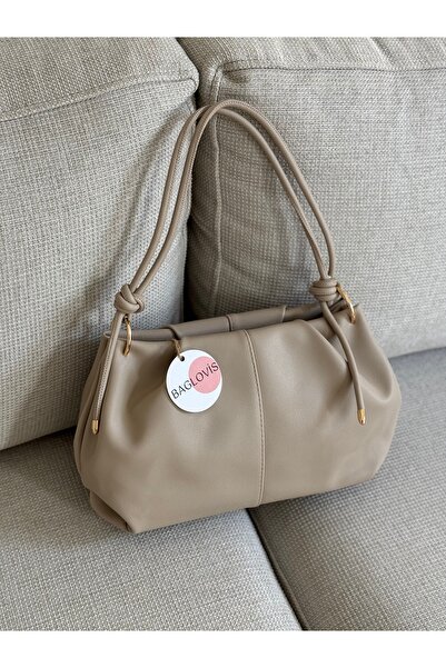 BAGLOVİS Askisi Knot Detail Medium Size Mink Women's Shoulder Bag En35 Boy20