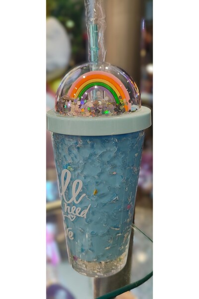 ada çanta kırtasiye Illuminated Model Fancy Lid Plastic Cup with Straw 470ml Ad63626