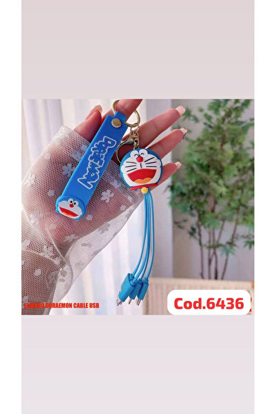 synshop Doraemon İPhone Micro Type-c Şarj Çoklu Şarz Kablosu Anahtarlık Hediy...