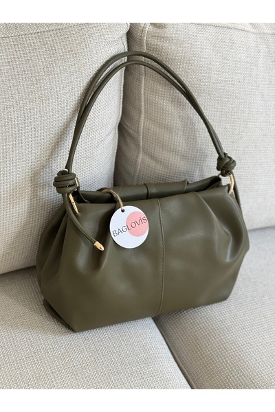 BAGLOVİS Askisi Knot Detail Medium Size Khaki Women's Shoulder Bag En35 Boy20