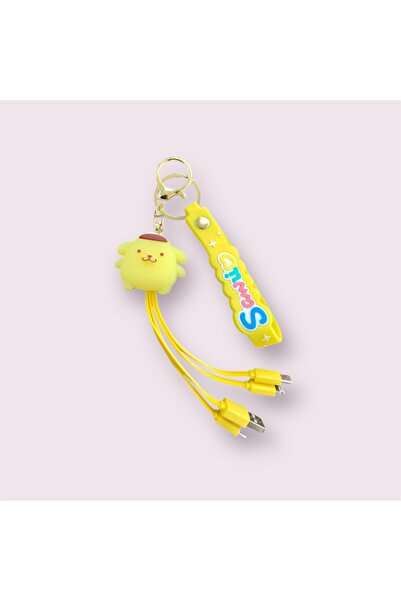 synshop Pompompurin İPhone Micro Type-c Şarj Çoklu Şarz Kablosu Anahtarlık He...