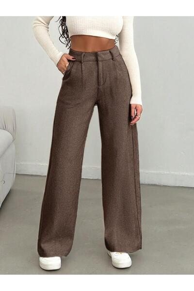 ROAVA بنطلون نسائي عالي الخصر واسع الساقين بتصميم حورية البحر باللون البني